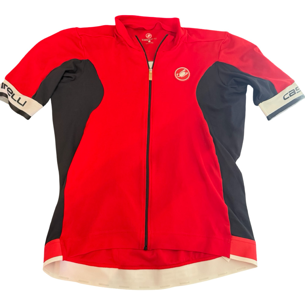 Castelli Men's Red and Black Full Zip Short Sleeve Cycling Jersey